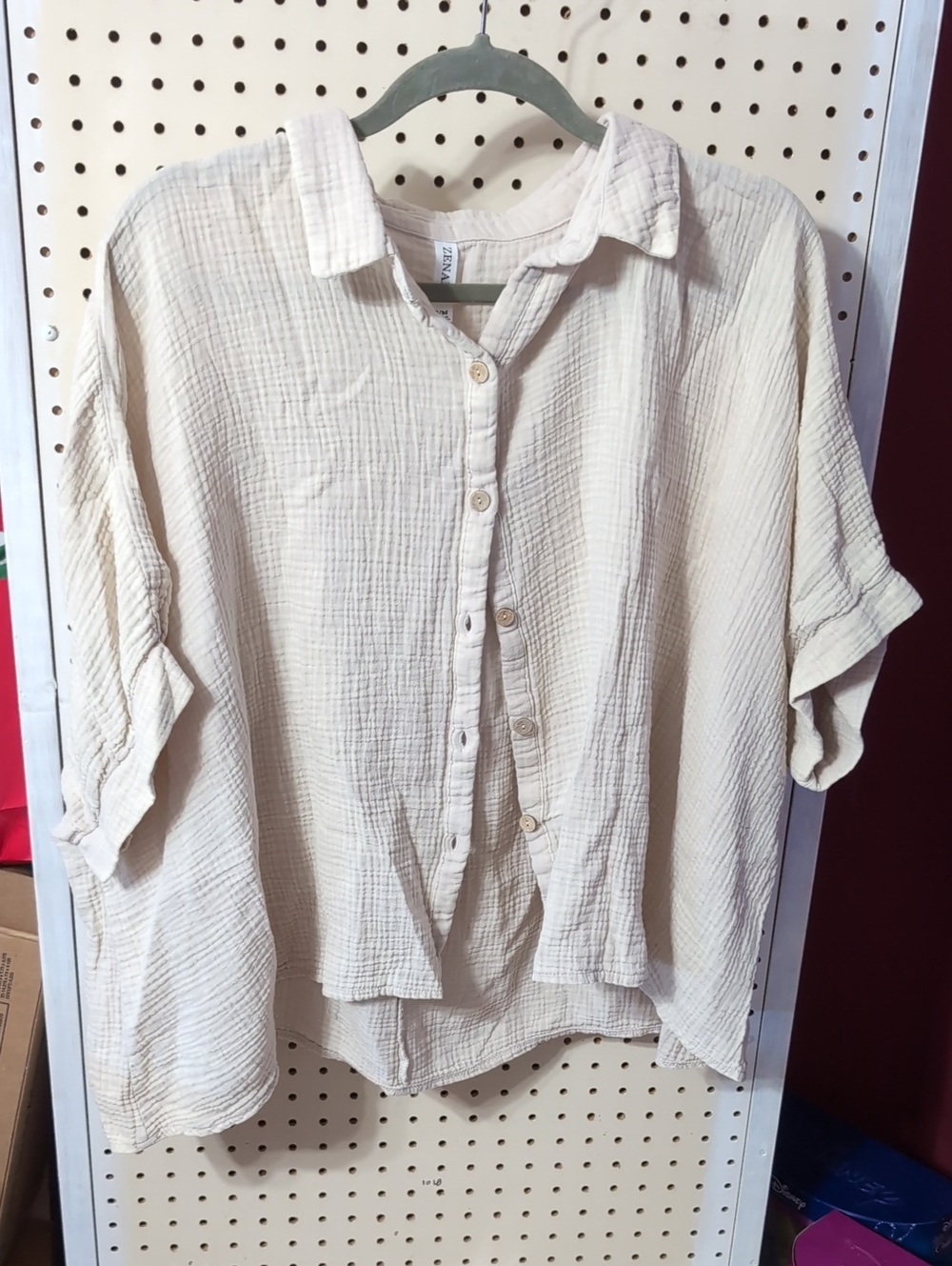 Zenana Outfitters Cream Lightweight Button-Up Top